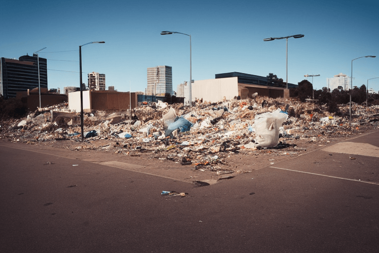 Rubbish piled up in  front of Perth City
