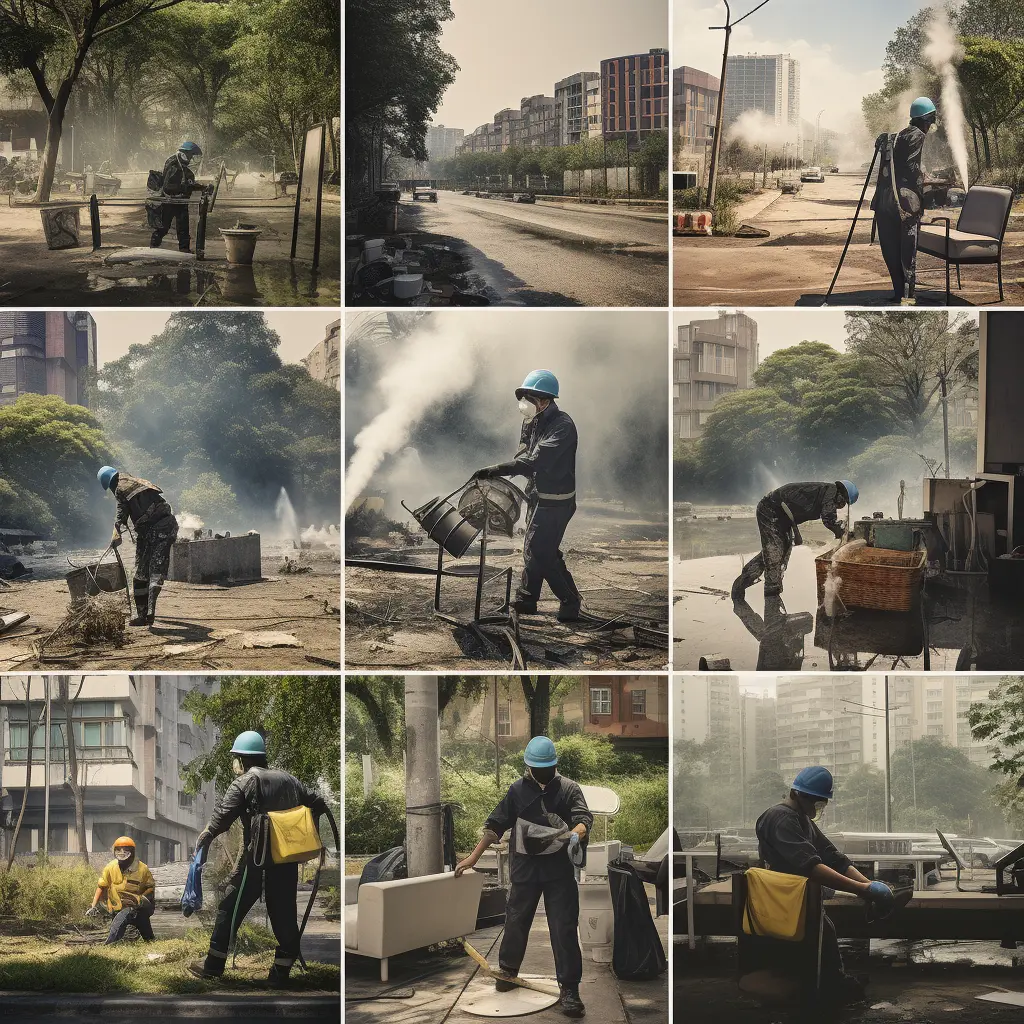 collage_photos_of_worker_cleaning_the_street, disposing furniture 