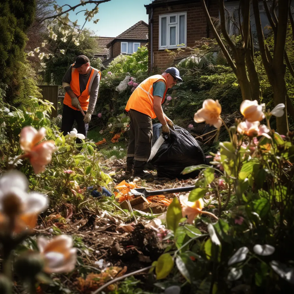 Swann rubbish removal team removing waste from a garden.
