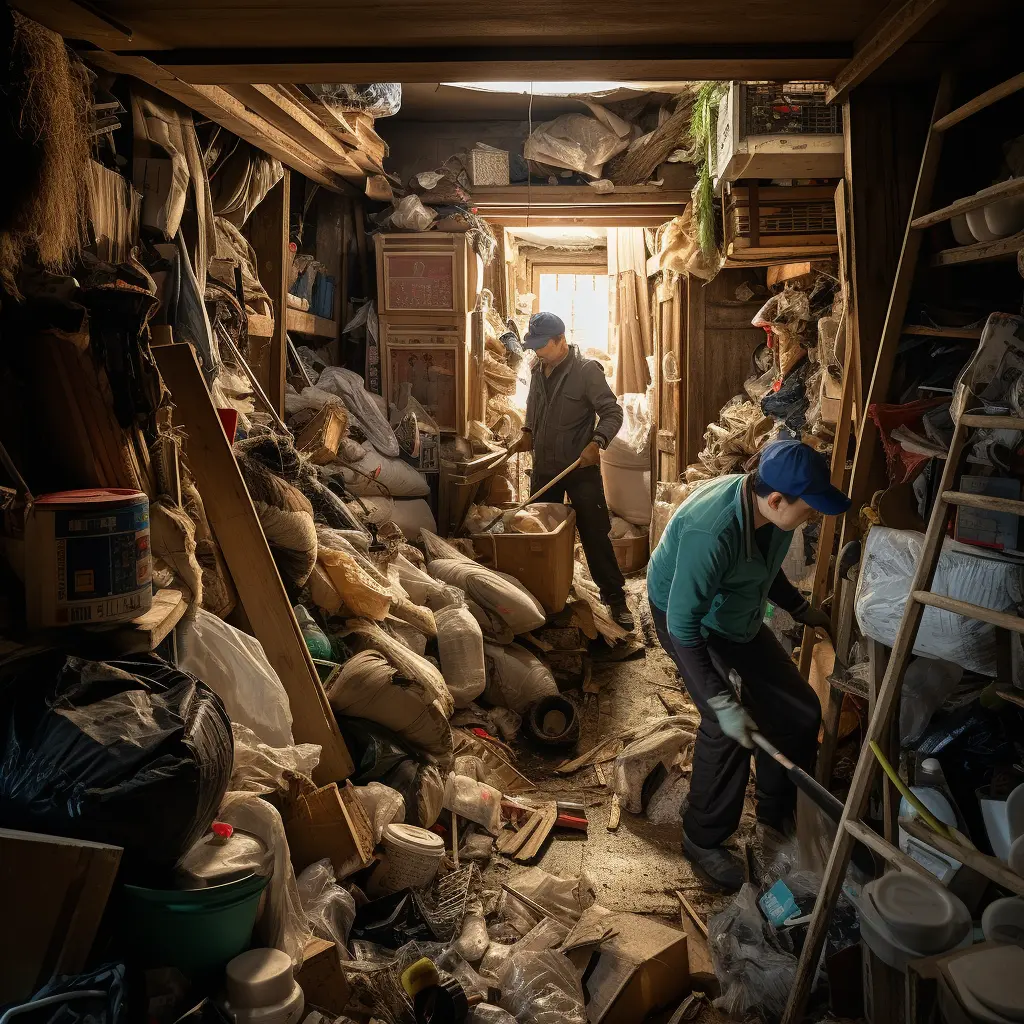 Workers cleaning a hoarder's house