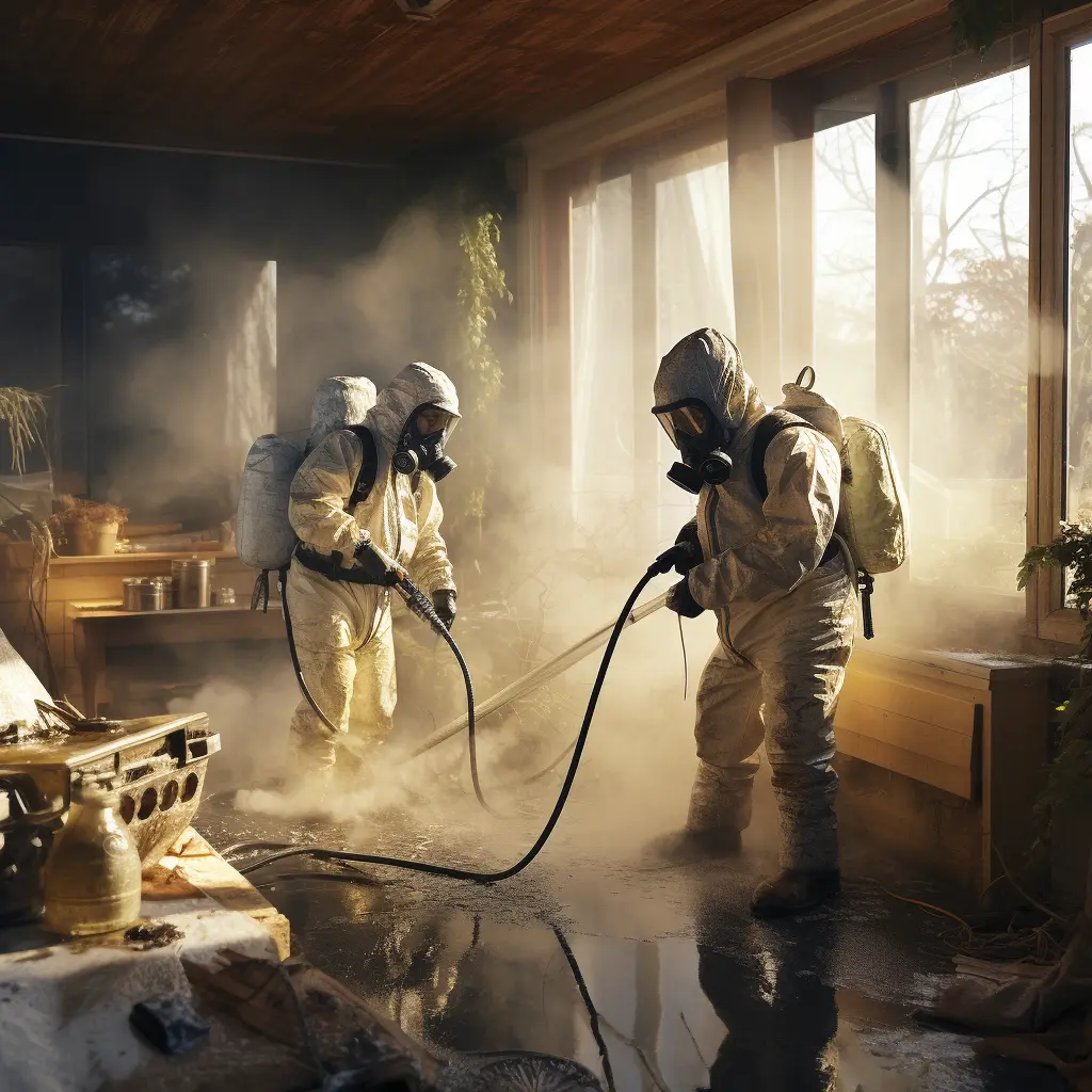 Workers cleaning a meth house.