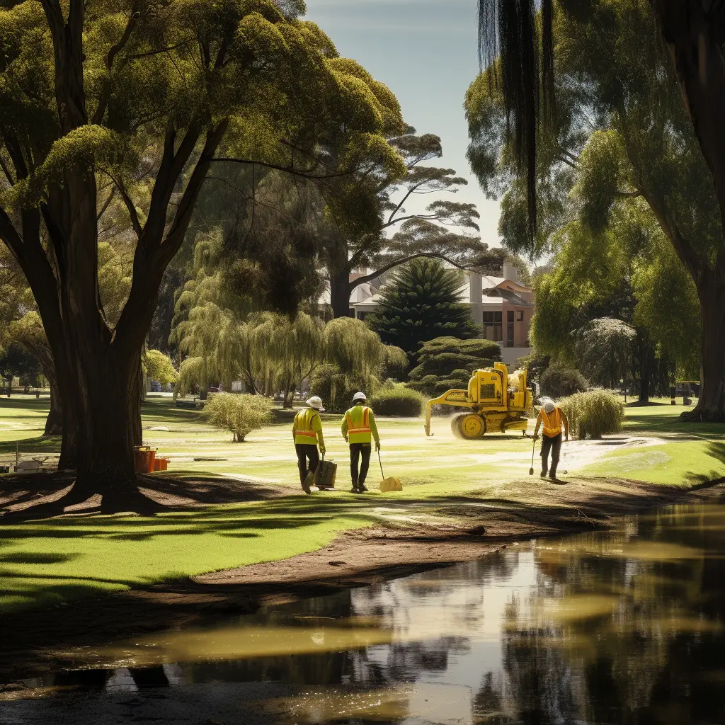 Workers cleaning a park in Perth.
