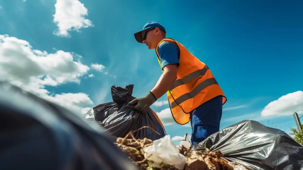Rubbish removal member picking up trash in Gosnells, Perth